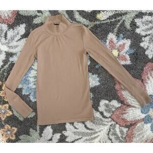 J.CREW Shirt Womens XS Tan Cotton Blend Ribbed Mock Neck Long Sleeve Pullover